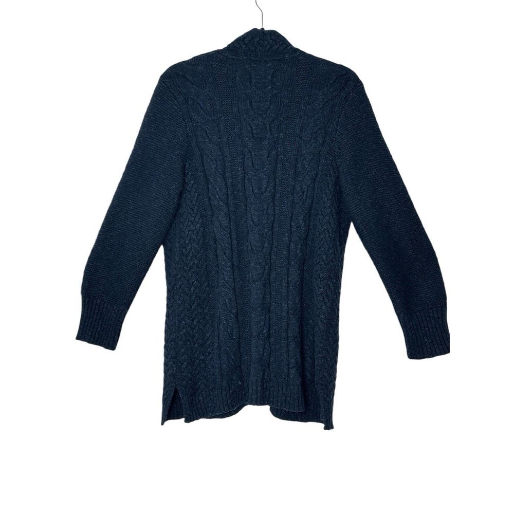 J Jill Cardigan Sweater Women Medium Navy Brown Buttons Weight Pockets‎ Academia - Picture 2 of 9